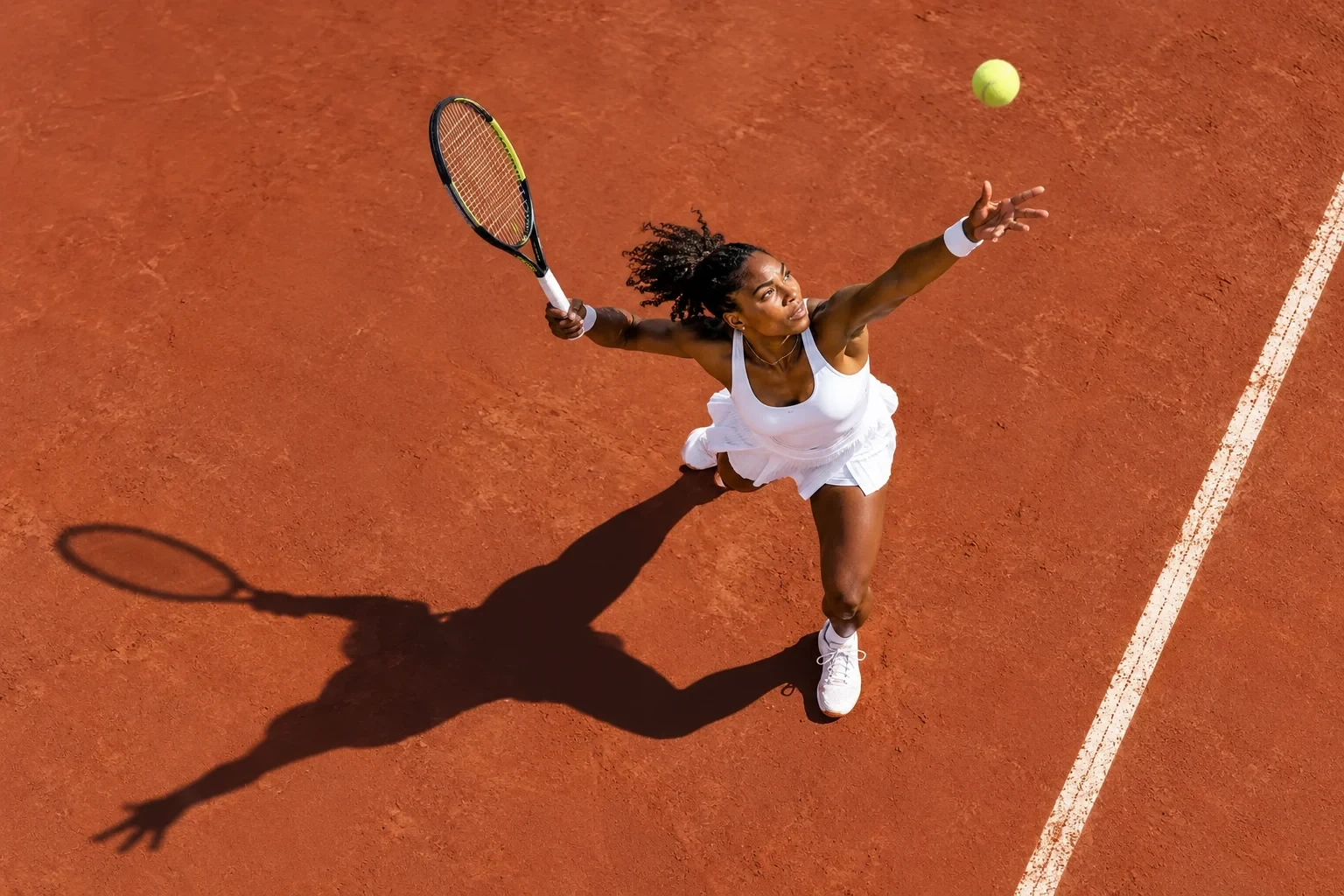 Tennis player serving on a clay court